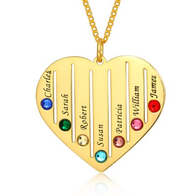 18K Gold Plating Personalised Necklace 1-7 Birthstones and Engravings Engraved Birthstone Necklace