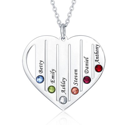 Silver Personalised Necklace 1-7 Birthstones and Engravings Engraved Birthstone Necklace
