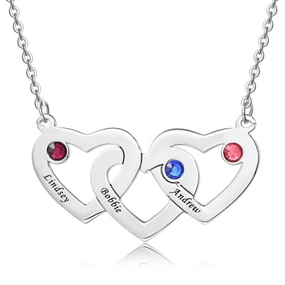 Heart Pendant Necklace with 1-3 Birthstones and Engravings