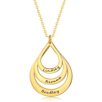 Personalised Engraved Drop Shaped Family Necklace Engraving Name Necklace
