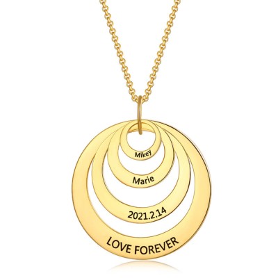 Personalised 18K Gold Engraved Disc Necklace With 1-5 Circles Customized Name Engraving Necklace