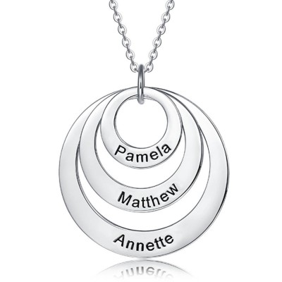 Personalised Engraved Disc Necklace With 1-5 Circles Customised Name Engraving Necklace