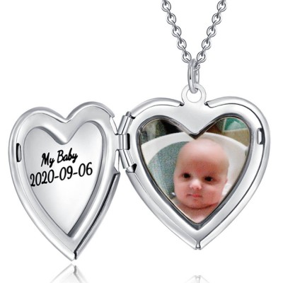 Engraved Heart Photo Locket Necklace