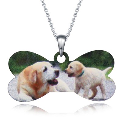 Customised Photo Jewelry Dog Bone Shaped Color Photo Necklace