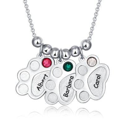 Personalised Multiple Paw Print Birthstone Name Necklace with 1-5 Charms