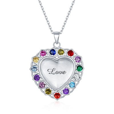 Personalised Heart Shape Necklace With 1-15 Birthstones for Mom,Grandma