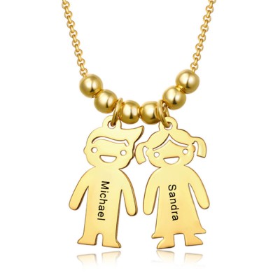 18K Gold Plating Personalised 1-15 Children Charms Necklace Engraved Mother's Necklace