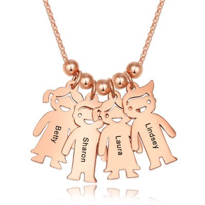 18K Rose Gold Plating Personalised 1-15 Children Charms Necklace Engraved Mother's Necklace