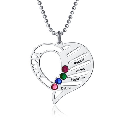 Personalised Heart Shape Name Necklace with 1-6 Birthstones Custmized Mother's Necklace