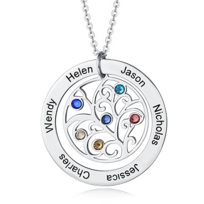 Filigree Family Tree Necklace with 1-7 Birthstones