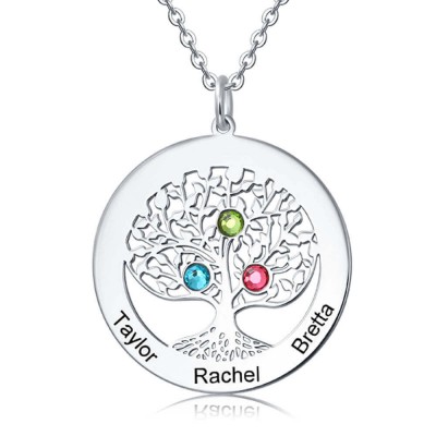 Personalised Heart Shape Family Tree Necklace with 1-6 Birthstones & Engravings