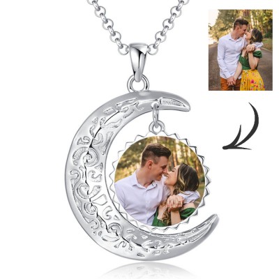 S925 Silver Personalised Photo Necklace Sun & Moon