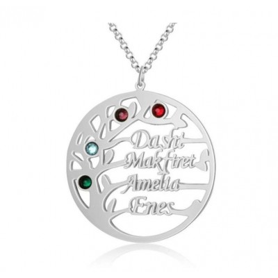 Personalised Family Tree Name Necklace with 1-8 Names Birthstones Gift for Mom and Grandma