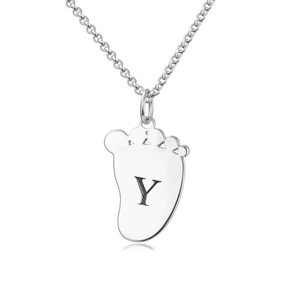 Personalised Initial Engraved Baby Feet Shape Pendant Necklace