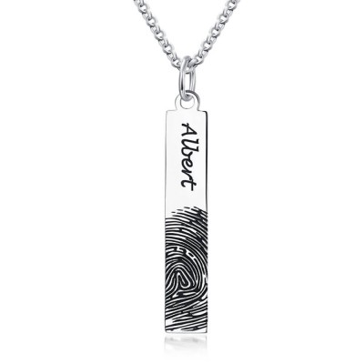 Personalised Fingerprint Engraved Vertical Bar Necklace