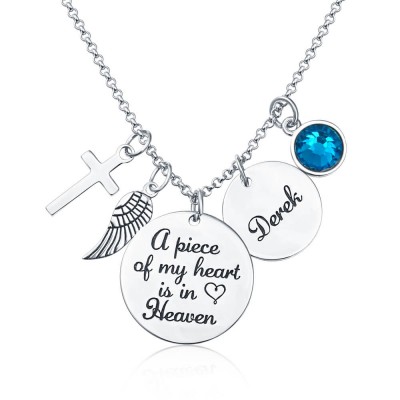 Personalised A Piece Of My Heart Is In Heaven Memorial Necklace