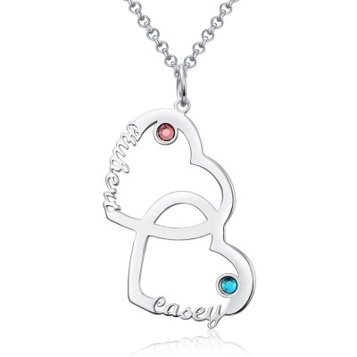 Personalised Heart In Heart Names Necklace With Birthstones