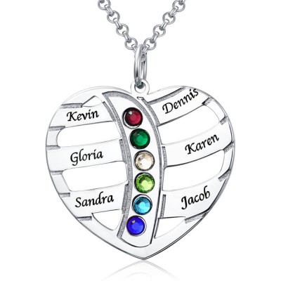 Personalised Moms Birthstone Necklace With 1-6 Kids Name