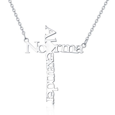 Personalised Cross Two Name Necklace