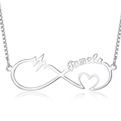 Personalised Infinity Heartbeat  Name Necklace