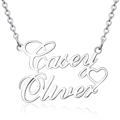 Copper/925 Sterling Silver Personalised Double Names Necklace with A Cut Out Heart