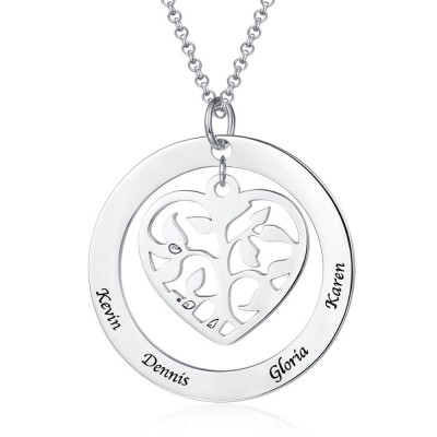 Personalised Heart Family Tree Necklace with 1-5 Names