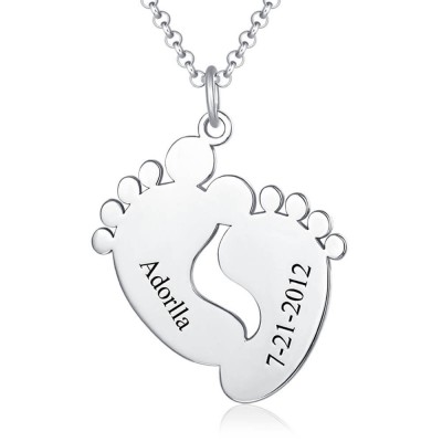 Engravable Baby Feet Necklace Gift for New Mum