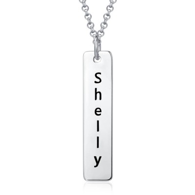 Personalise Vertical Bar Necklace With Engraving Silver