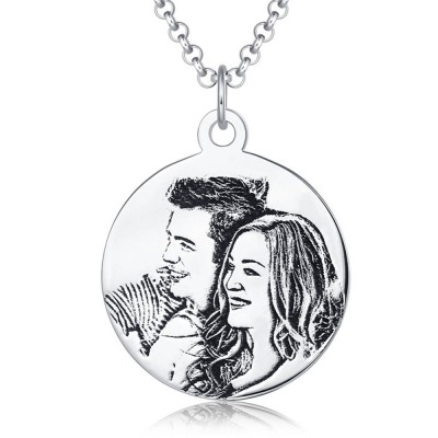 Personalise Women's Round Photo Engraved Tag Necklace