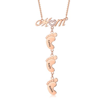 Personalised Rose Gold Plating Mum Necklace With Baby Feet 1-10 Pendants