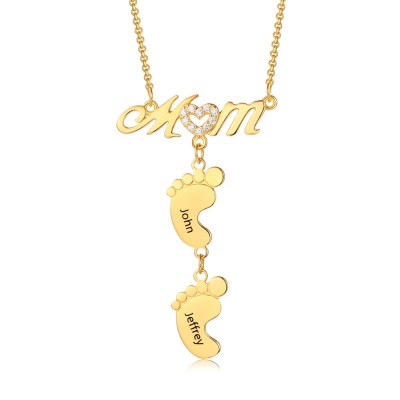 Personalised Gold Plating Mum Necklace With Baby Feet 1-10 Pendants