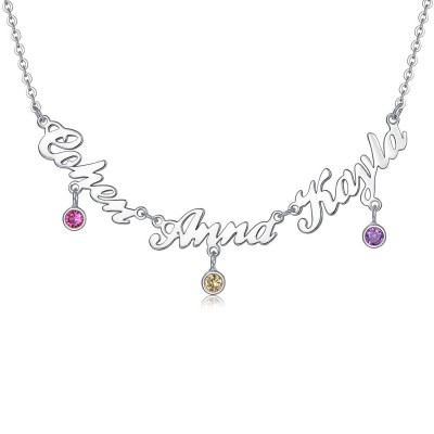 Personalised Necklace with 1-8 Names and Birthstones Design