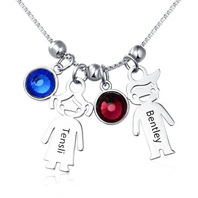 Silver Engraved Children Necklace 1-15 Pendants Optional With Birthstone