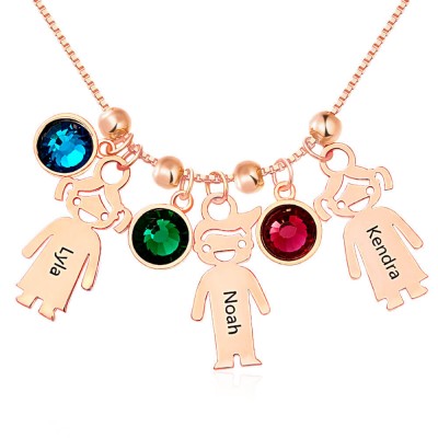 Rose Gold Plated Engraved Children Necklace 1-15 Pendants Optional With Birthstone
