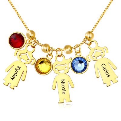 Gold Plated Engraved Children Necklace 1-15 Pendants Optional With Birthstone