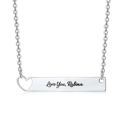 Heart Bar Necklace With Engraving