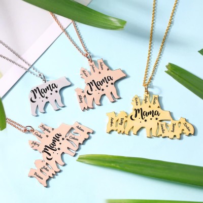 Personalised Mama Bear Necklace 1-8 Names For Mother's Day Gifts