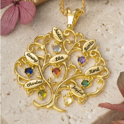 Personalised Grandma Tree of Life Family Necklace With Grandkids Names And Birthstones Unique Family Gift For Grandma Birthday Gift For Mum Mother's Day Gift Ideas