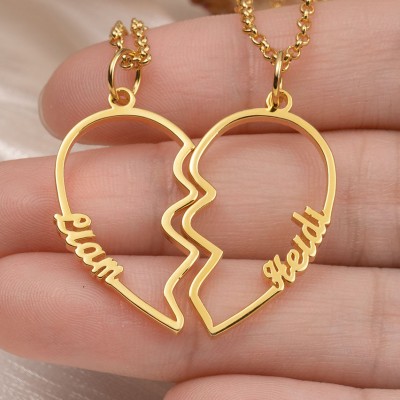 Personalised Heart Pendant Couples Name Necklace Set Customised Gift for Couple Anniversary Gift