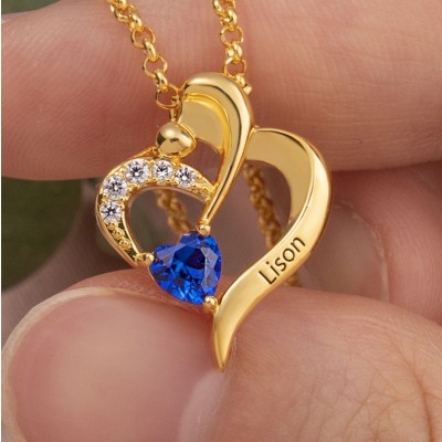 Personalised Engraved Name Necklace with Birthstone Gift for Her Anniversary Gift