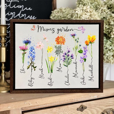 Personalised Mum's Garden Birth Month Flower Frame Sign with Kid Names Gift Ideas for Mum Grandma Mother's Day Gift Christmas Gift