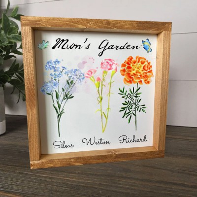 Personalised Mum's Garden Birth Flower Frame Sign with Kids Names Family Gifts For Mum Wife Grandma Her