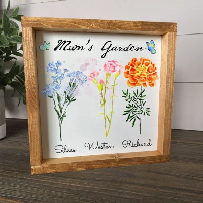 Custom Birth Flower Sign Mum's Garden Frame with Kids Names Family Keepsake Gifts Love Gifts for Mum Christmas Gifts for Grandma