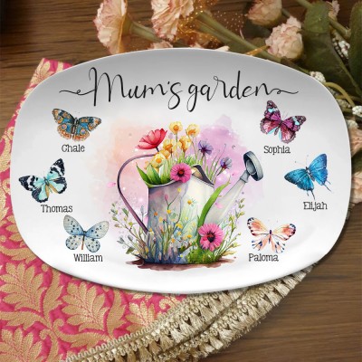 Personalised Mum's Garden Butterfly Platter with Kids Names Keepsake Gifts New Mum Gift Christmas Gift Ideas for Mum Grandma