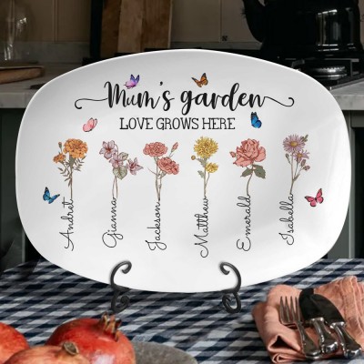 Personalised Mum's Garden Birth Month Flower Platter with Kids Names New Mum Gift Christmas Gifts for Mum Grandma