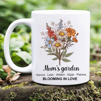 Personalised Mum's Garden Birth Flower Bouquet Mug for Christmas Gifts Great Gift Ideas for Mum Grandma