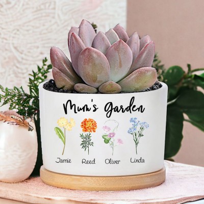 Personalised Birth Flower Succulent Plant Mum's Garden Mini Plant Pot Gift Ideas For Grandma Mum Mother's Day Gift