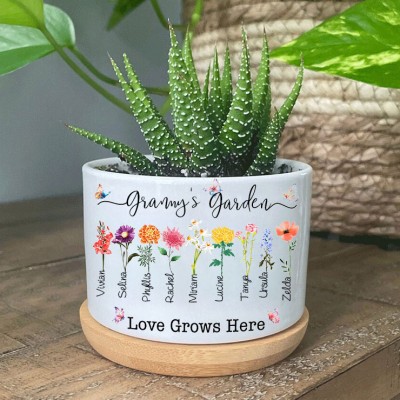 Custom Granny's Garden Mini Succulent Plant Pots With Birth Flower Gifts For Mum Grandma Mother's Day Gift