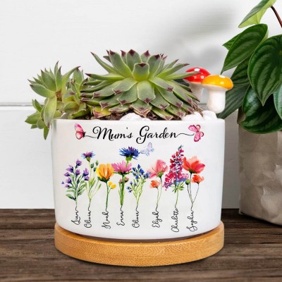 Personalised Mum's Garden Birth Flower Mini Succulent Plant Pot with Kids Names Gift Ideas for Mum Grandma