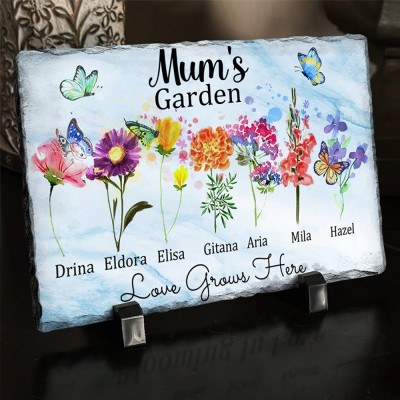 Personalised Mum's Garden Birth Month Flower Plaque with Kids Names Gifts for Mum Grandma Christmas Gifts